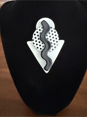Vintage 1980’s Black and White Geometric Statement Brooch - Fashion Jewelry
